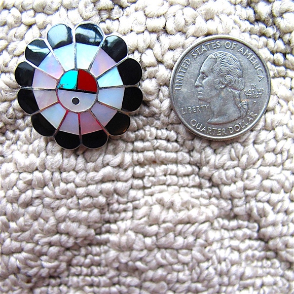 Sterling Silver Zuni SunFace Medallion Pendant Pin - Picture 6 of 8